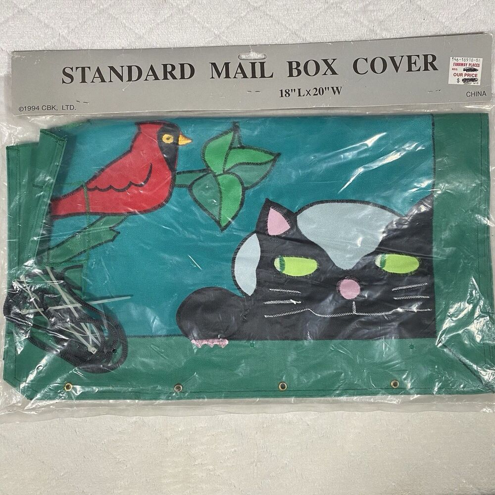 Vintage Nylon Standard Mail Box Cover Black Cat Red Cardinal Brand New